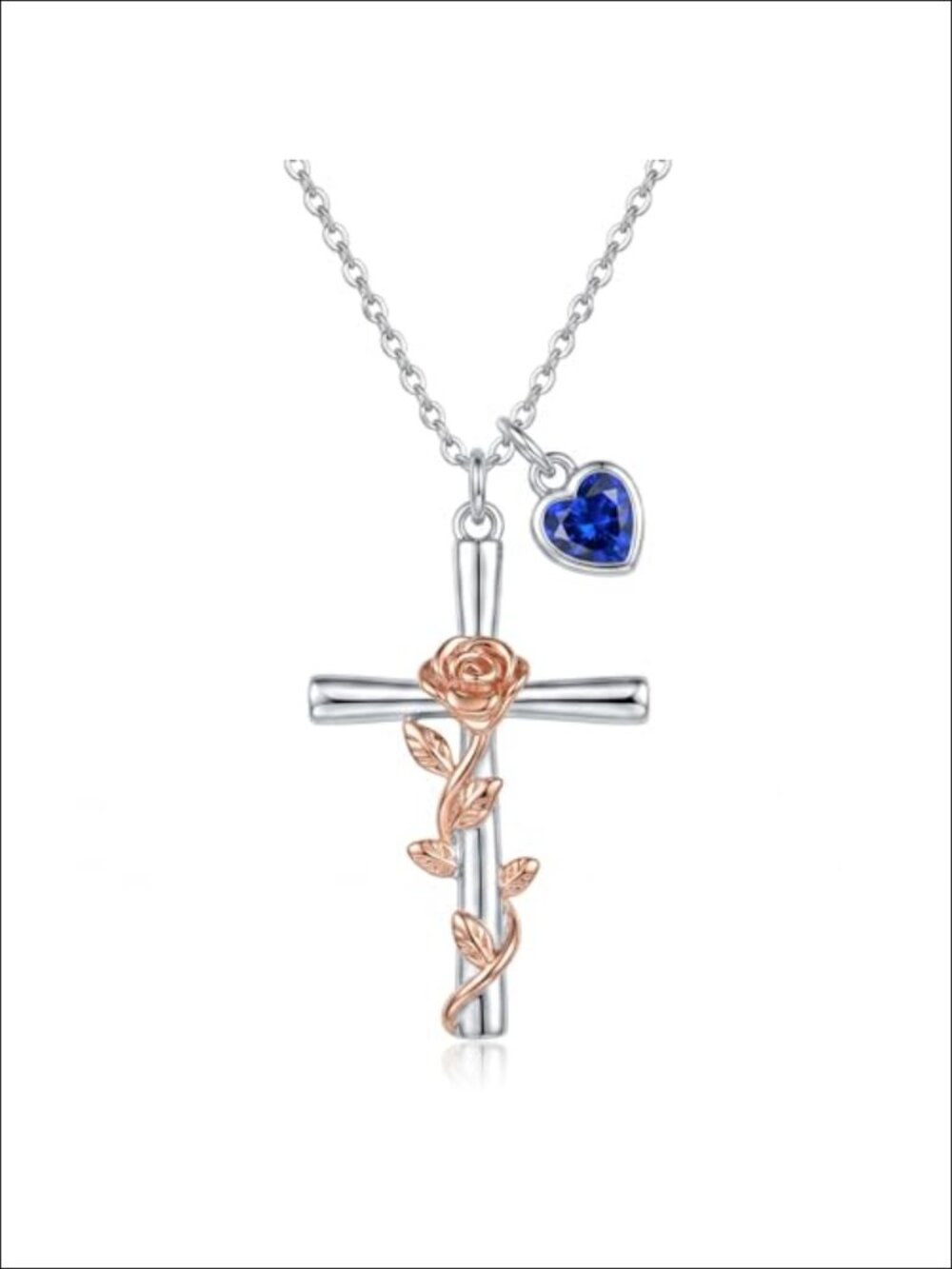 14K Rose Gold White Gold Plated Cross Birthstone Necklace